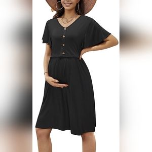 Black Midi Maternity and Nursing/Breastfeeding Dress